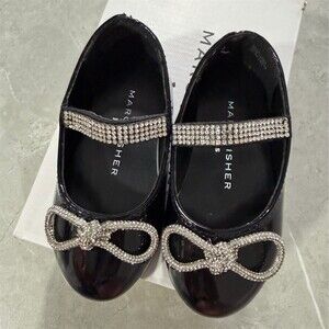 Marc Fisher Kids Baby Mary Jane Ballet Flats Black Rhinestone Bow Size 5